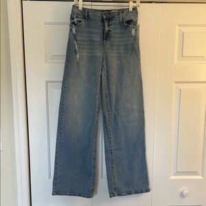 BCBGeneration Medium Blue Wide-Leg Distressed Jeans